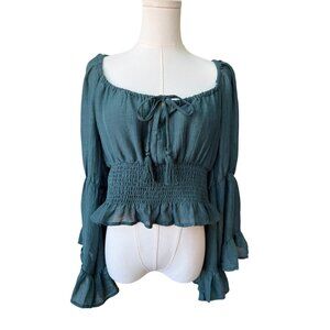 Blush Boho Forest Fairy Flare Sleeve Top Size XL Smocked Ruffle Coquette Crop